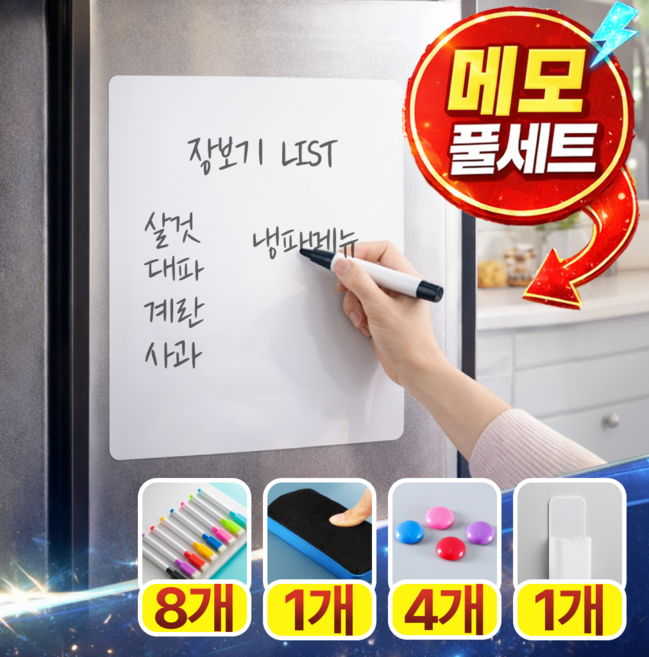 사비드 착붙 냉장고 메모 화이트 보드 자석형 PRO 2.0 풀세트, 1세트