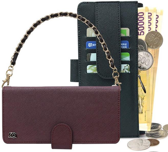 프라펠 내부지퍼형 카드 지폐 수납 지갑형 휴대폰 케이스 + 손목 체인 스트랩