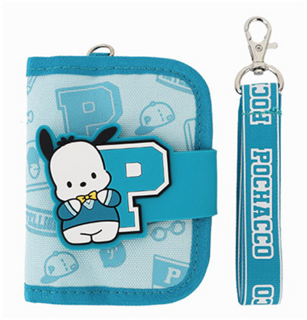 산리오 P이니셜 2단 분리형 목걸이지갑 포차코 찍찍이잠금 동전 지폐 카드 수납 아동지갑