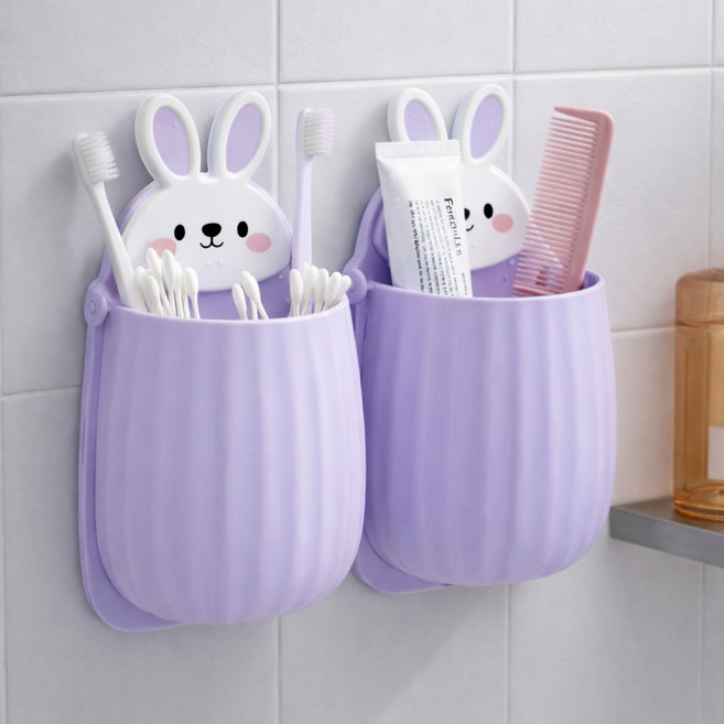 다금라이프 무타공 다용도 토끼 칫솔꽂이 벽걸이 수납거치대, 2개, 퍼플