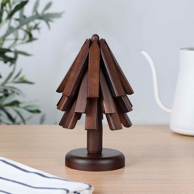 홈인홀 스탠딩 트리 나무 냄비받침 우드 접이식 냄비 받침대 집들이선물 답례품, 1세트, 월넛