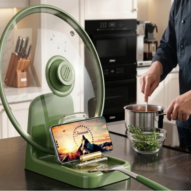 오르온 공간절약 국자 냄비뚜껑 거치대, 1개, 그린