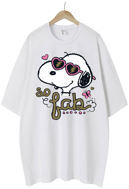 엠제이스타 피너츠 라이센스 여성 썬글라스 스누피 반팔 루즈핏 롱 프린팅 캐릭터 티셔츠 오버핏 반팔티