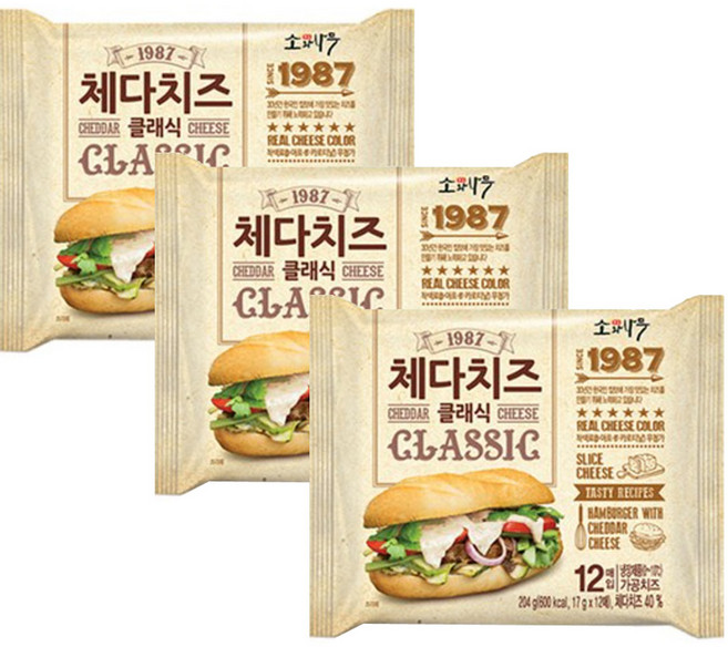 동원(소와나무) 체다치즈 클래식 204g(12매입) x 3봉, 204g, 3개