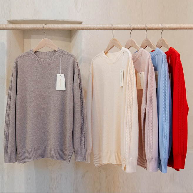 니트코어 여성 부드러운 따뜻한 홀가먼트 캐시미어 라운드넥 니트