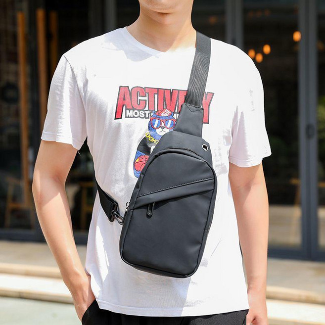 男士胸包 牛津布單肩斜挎包, XQB993皮革黑色