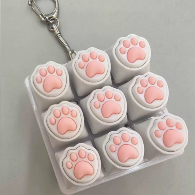 LED 고양이키캡키링 9구 클리커 클릭커 발바닥 키캡 열쇠고리