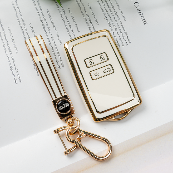 삼성 QM3 SM3 SM6 QM6 QM5 SM7 호환 TPU 스마트 키 케이스 키홀더 키링, TPU스트랩_화이트(KH09), 4버튼A(TA42)화이트