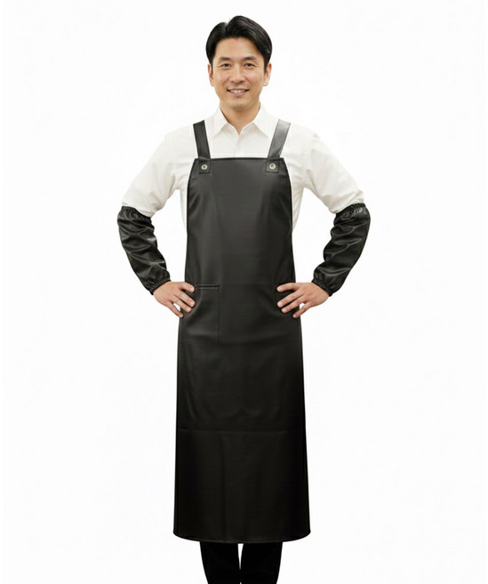 3초쿨 H형 앞치마 방수 방유 수산 정육 팔토시, 블랙(팔토시포함), 1개