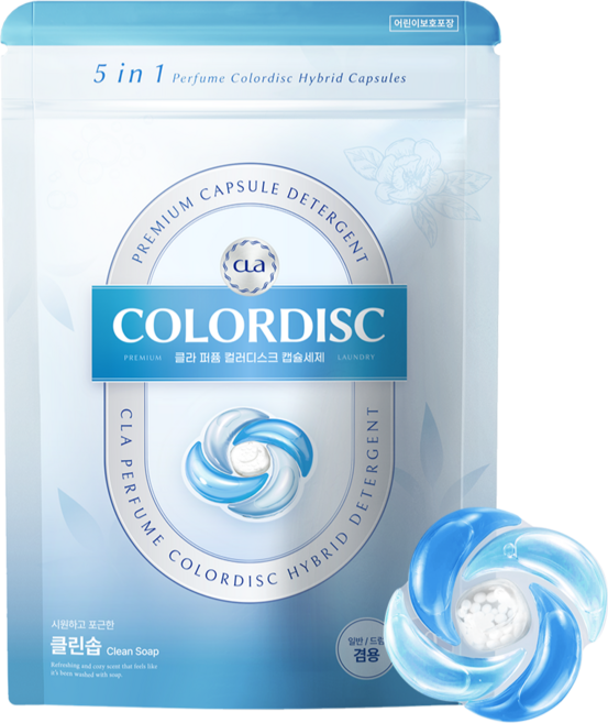 CLA 5in1 퍼퓸 컬러디스크 하이브리드 캡슐 세탁세제 클린솝, 40개입, 1개