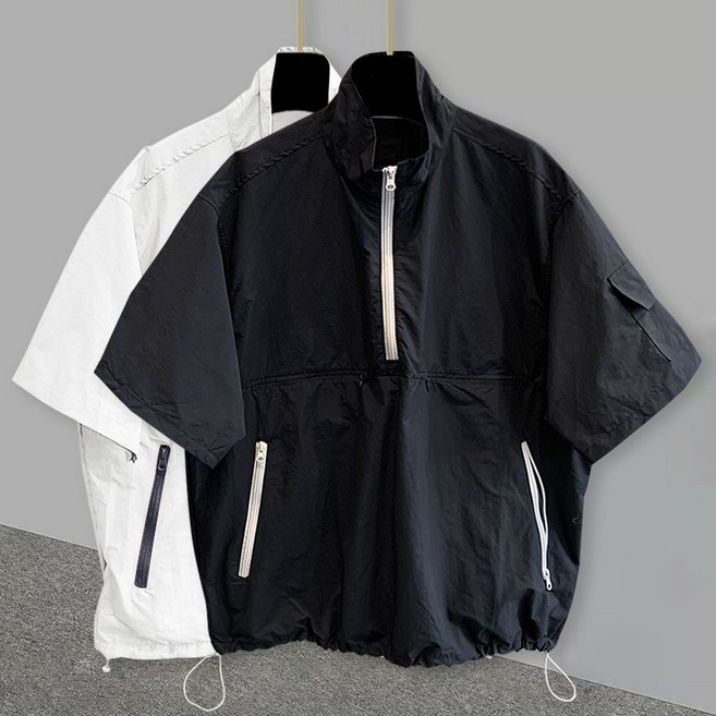 Asure 남성 오버핏 반팔 티셔츠 아노락 반집업 점퍼 빅사이즈 바람막이