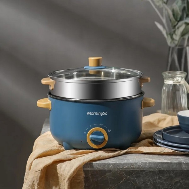 궁중팬 웍다기능 가정용 전기 냄비 원피스 학생 기숙사 국수 요리 작은 볶음 팬 중국산, 04 22cm, 04 White Standard +4 steamer