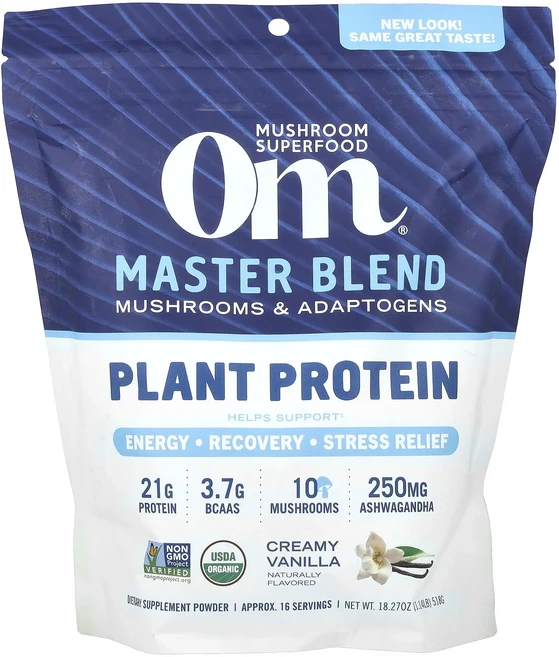 새해 건강을 선물하세요 Om Mushrooms 마스터 블렌드 식물성 단백질 크리미 바닐라 518g(1.14lbs) 특별관리진행, OmMushrooms마스터블렌드식물성단백질크리미바닐라5 - 쿠팡