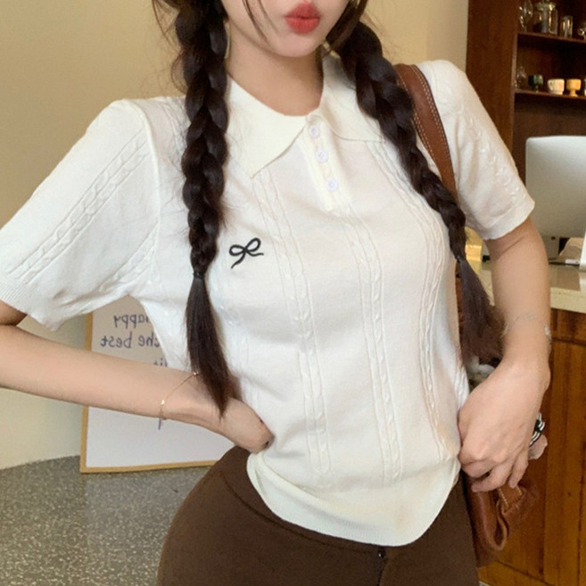 cammello 깔끔 단정 기본핏 반팔 카라티 여름 니트 티셔츠