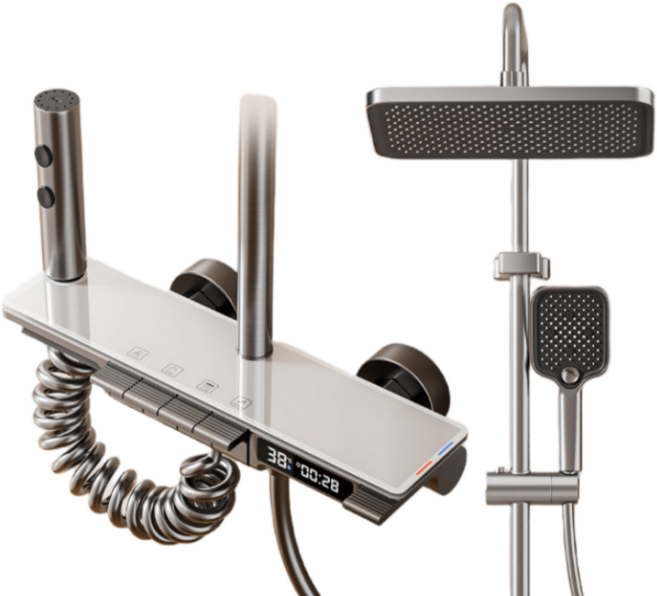 DAER 해바라기 샤워기 세트 4단 조절 샤워 욕실 샤워기수전, 그레이, 1세트