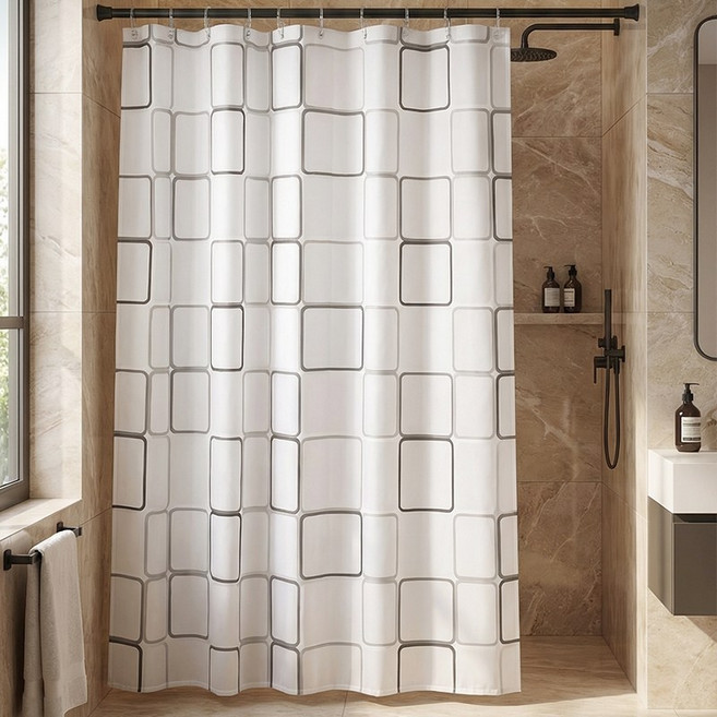 리빙빈욕실 방수 샤워 커튼 + 커튼링 포함, 1개, 모던스퀘어