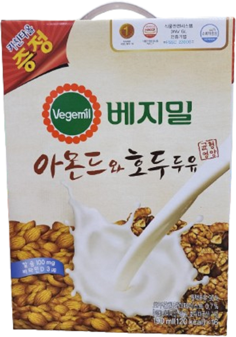 베지밀 아몬드와 호두 두유, 190ml, 16개