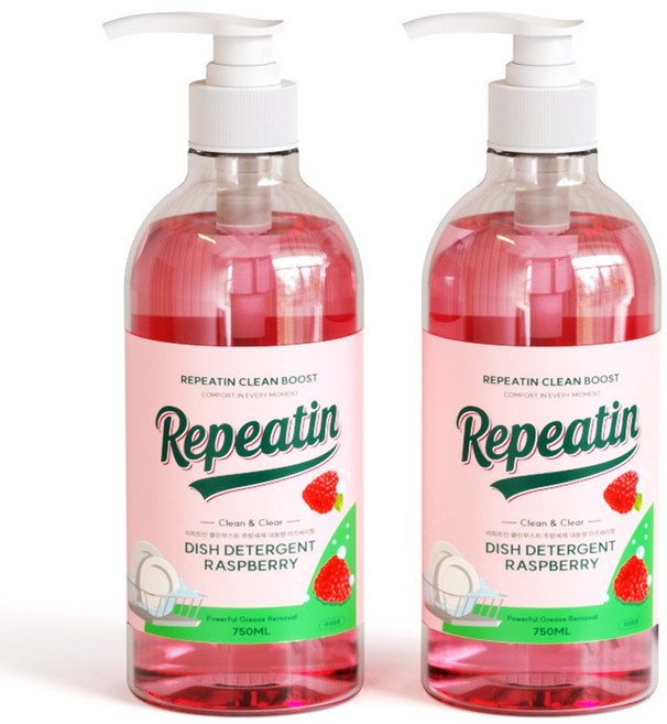 리피트인 주방세제 클린부스트 대용량 라즈베리향, 2개, 750ml