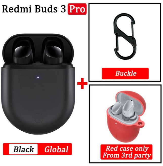 골전도 블루투스 무선 이어폰 샤오미-레드미 버즈 3 프로 에어닷 TWS 레드미 ANC IPX4 K40 노트 10 프로용, BLACK GL n red case_2, 1개