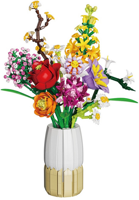 보태니컬 낭만 꽃다발 블록 세트 1458PCS 레고 호환 장미 데이지 백합 조립 장난감 꽃병 포함 홈데코 인테리어 소품 성인 취미 힐링 여자친구 생일 선물 추천 DIY, 1개