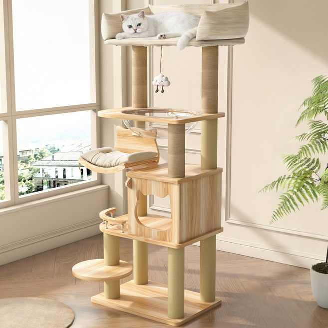 키루에 대형 캣타워 원목 대형 고양이 점프대 튼튼한 다기능 직조 캣타워, 밀도판, 1개