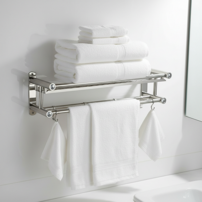 레츠굿 무타공 욕실 수건걸이 선반, 1개, 실버