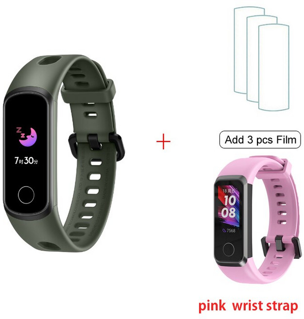 Original Honor Band 5i 스마트 팔찌 명예 스마트 워치 수면 수영 스포츠 트래커 SpO2 Blood Oxygen for xiaomi, 녹색 추가 필름 핑크