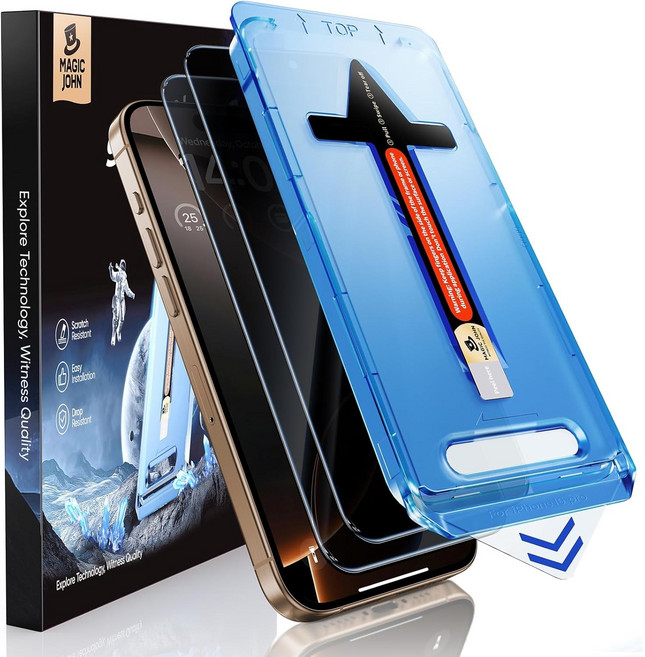 MAGIC JOHN 매직존 아이폰적용 사생활보호 프라이버시 휴대폰 액정필름 지문방지 먼지제거 풀커버+부착키트 2매입, 1세트
