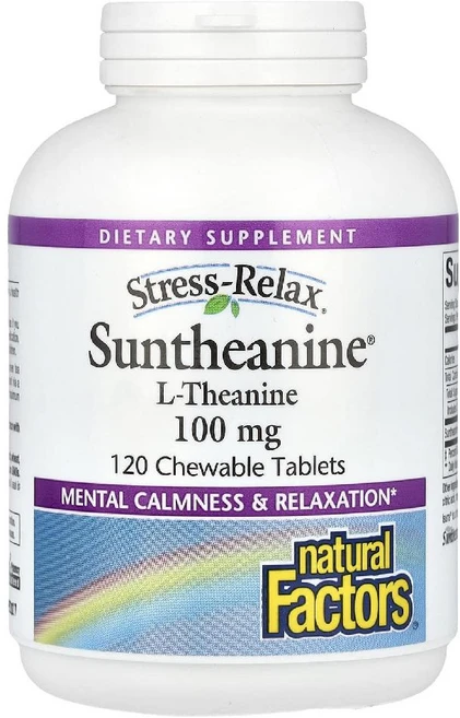 내추럴 팩터스 Stress-Relax Suntheanine L-테아닌 100mg 츄어블 120정, 1개 - 쿠팡