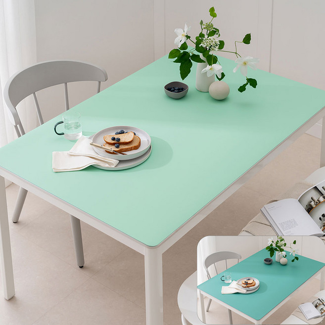 (14colors 11size) 롤로아 100% 방수 가죽 식탁보 테이블보, 120x80cm, 양면-8 (Mint+Emerald), 1개