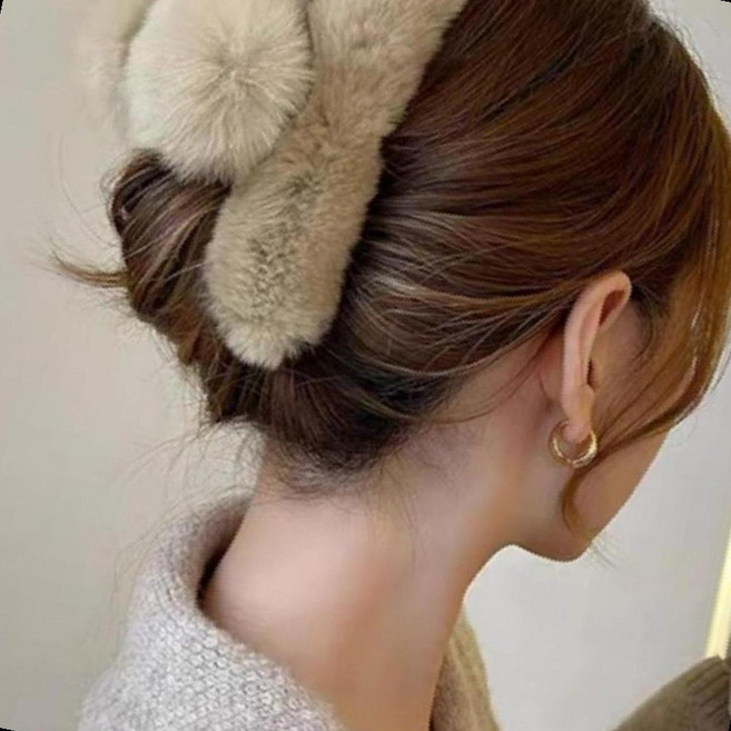 밍크퍼 헤어 집게핀 올림머리 대형 클립 헤어핀 스타일링 고정 액세서리 포인트