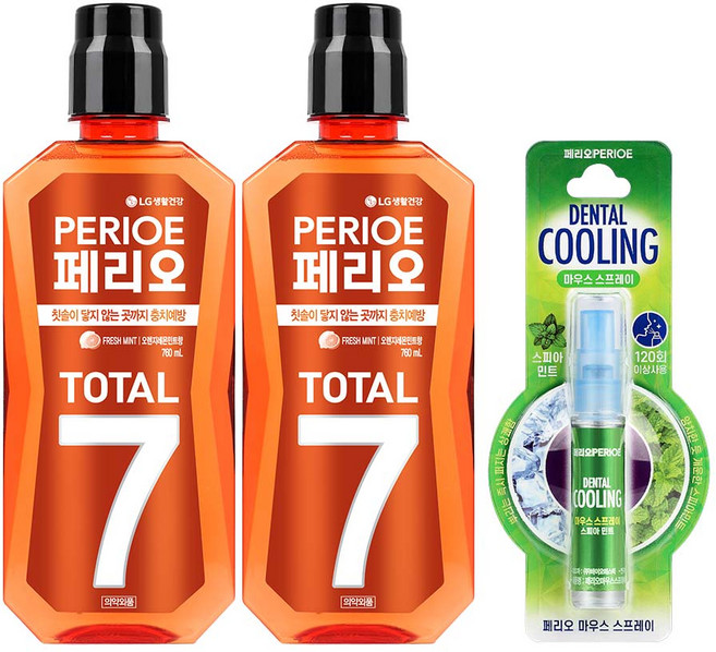 페리오 토탈7 가글 760ml(후레쉬)*2개 + 마우스스프레이(스피아민트), 2개, 760ml