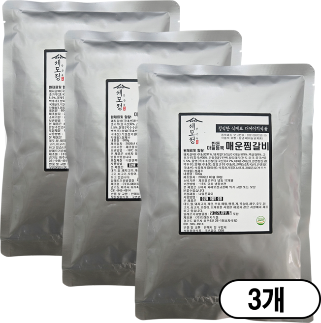 [세모정]마늘듬뿍 매운찜갈비, 3개, 600g