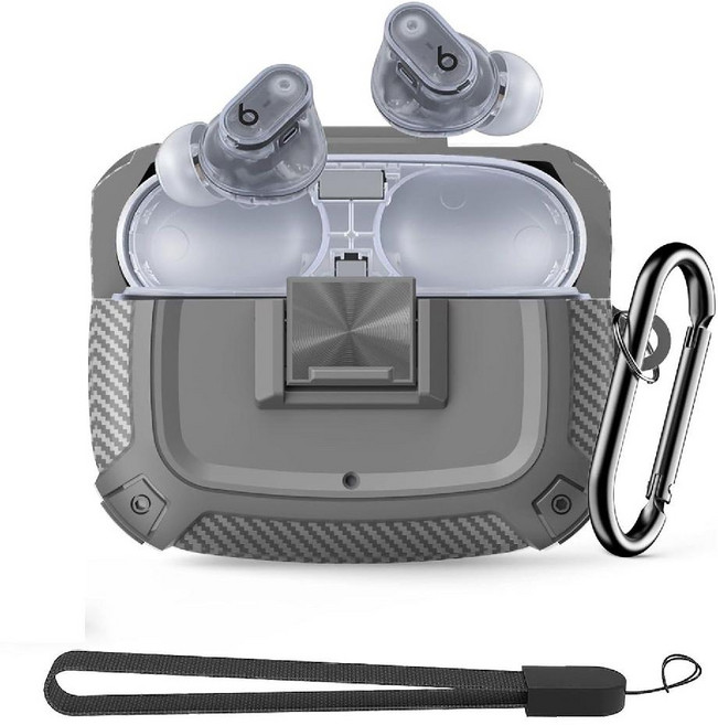 비츠 스튜디오 버즈 + 케이스 투명 잠금 투명 커버, Beats Studio Buds, 회색, 1개