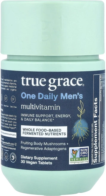 단백질 비타민 철분 마그내슘 칼슘 True Grace 원 데일리 남성용 종합비타민 비건 정제 30정 고루고루섭취해주세요, TrueGrace원데일리남성용종합비타민비건정제30정, 1개 - 쿠팡