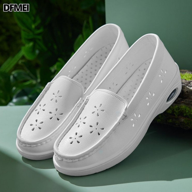 QRU 護士鞋女軟底透氣春秋季新款氣墊厚底女鞋醫院工作小白鞋, 10 cm, 白色空:40