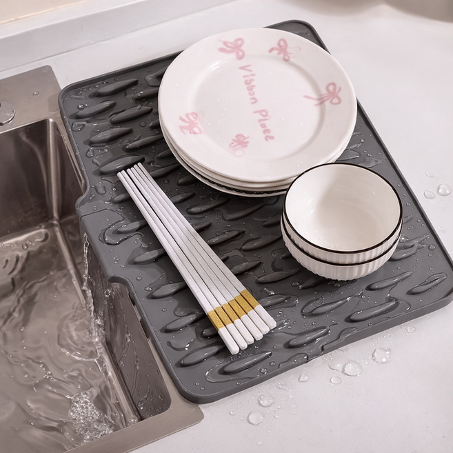 이지몰 싱크대 물빠짐 식기 건조 매트 실리콘 냄비 받침, 1개, 그레이, 1단