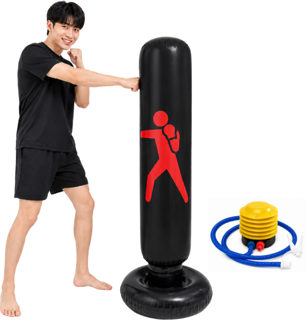 펀치몽 가정용 샌드백 안전한 홈트레이닝 층간소음 없는 다이어트 복싱 펀치볼 에어펌프 포함, 블랙