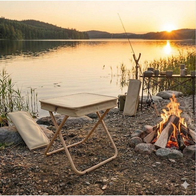 매무시 휴대용 접이식 캠핑 낚시 의자, 베이지, 1개