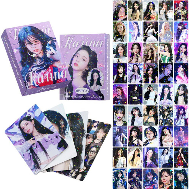 카리나 별빛 홀로그램 최신 포토카드 45장 단독팩 선물용, 45개, 혼합색상