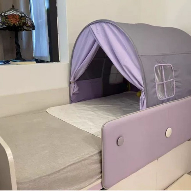 텐트 이층 침대 연하늘+진분홍 캐노피 터널 동굴, Q. 회색 보라색