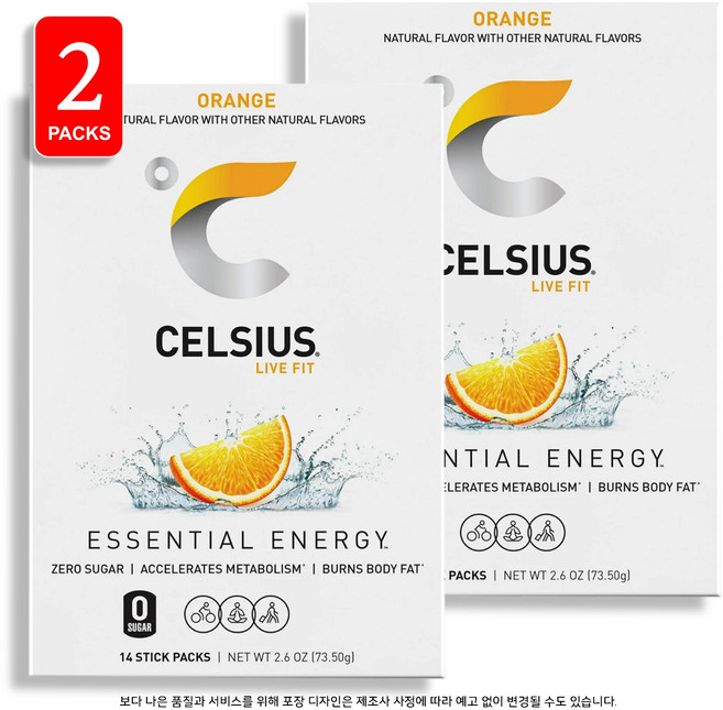 Celsius 셀시어스 온더고 에너지 파우더 무설탕 오렌지맛 14스틱, 2개, 14회분
