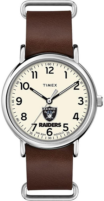 Timex Tribute 남성용 NFL 위켄더 40mm 쿼츠 가죽 스트랩 Las Vegas Raiders 클래식