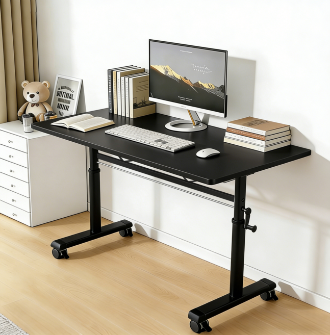 수동 높이조절 모션데스크 이동식 컴퓨터 책상 W01, 블랙