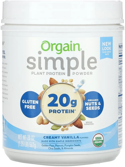 새해 건강을 선물하세요 Orgain 심플 식물성 프로틴 파우더 크리미 바닐라 567g(20oz) 특별관리진행, Orgain심플식물성프로틴파우더크리미바닐라567g20o, 567g, 1개 - 쿠팡