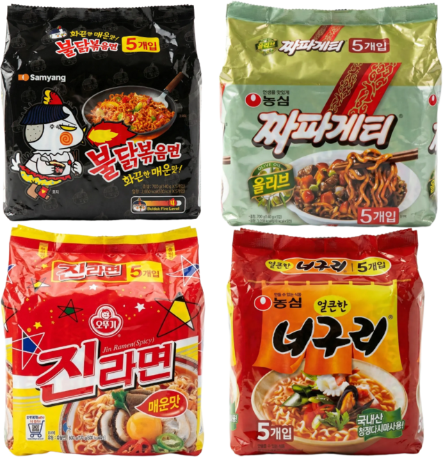 인기봉지라면 불닭볶음면5 + 진라면5 + 짜파게티5 + 너구리5, 1세트