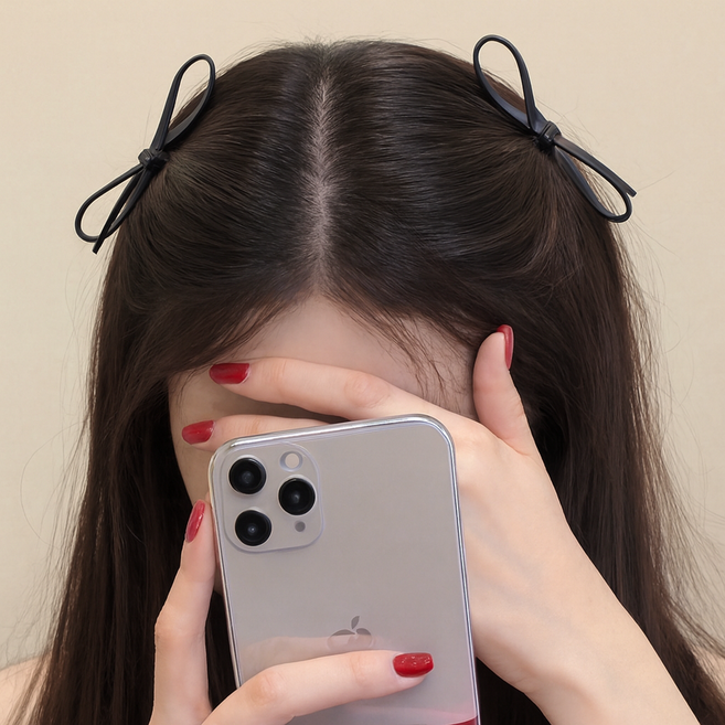 리본 가죽 헤어 클립 헤어핀 2P 세트