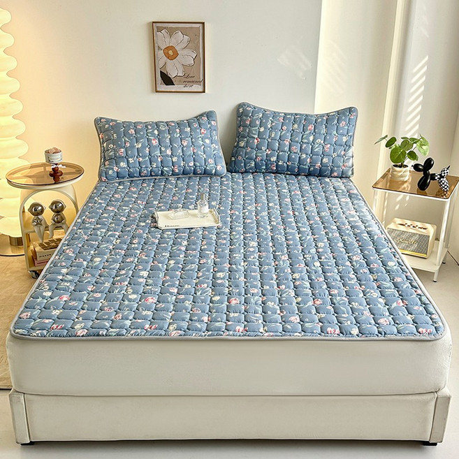 Cozy Aura 데일리 사계절 프린트 논슬립 침대패드 극세사침대패드 고정밴딩매트, 로즈