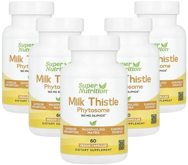 수퍼뉴트리션 밀크씨슬 파이토솜 160mg 식물성 캡슐 60정, 5팩 - 쿠팡