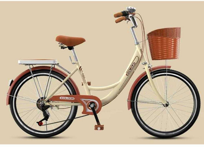 여성용 자전거 출퇴근 편한자전거 성인 클래식 따릉이, 레트로 옐로우 24인치 단일 속도, 1개, 146cm